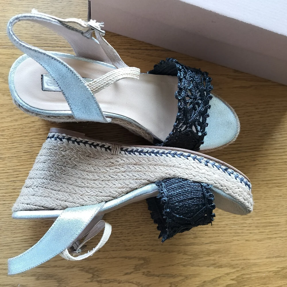 Anthropologie Elysess Textured Wedge Women's Size 7 Black Silver